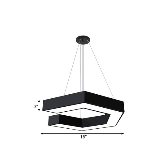 Modern Geometric Pendant Lighting: Black Metal Led Ceiling Lamp For Office - 19.5/23.5/31.5 Wide