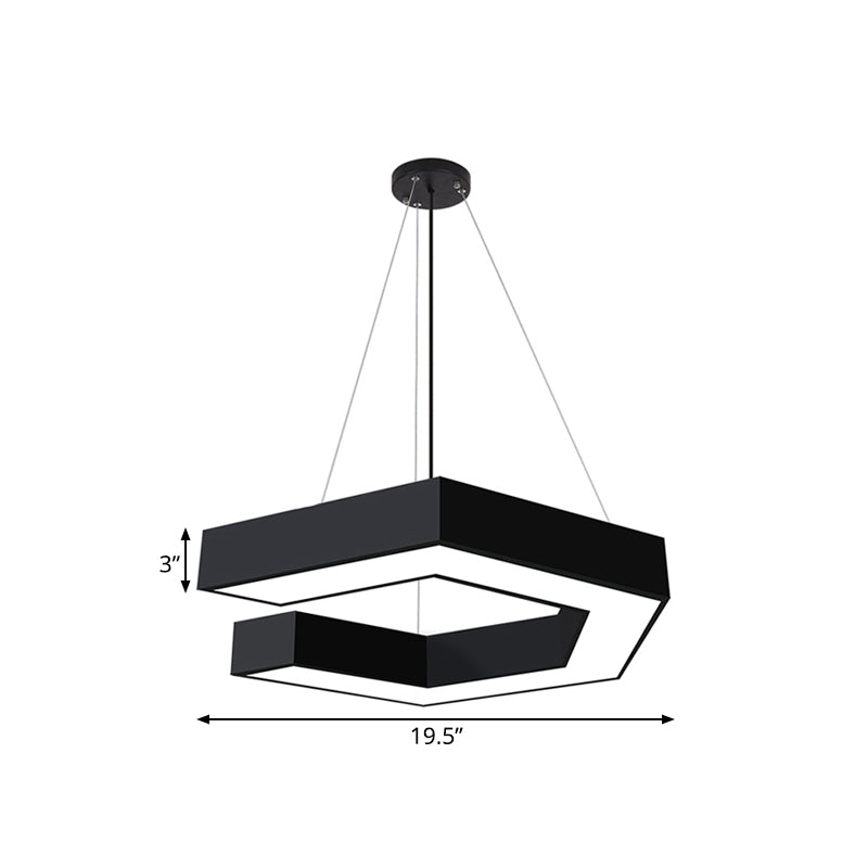 Modern Geometric Pendant Lighting: Black Metal Led Ceiling Lamp For Office - 19.5/23.5/31.5 Wide