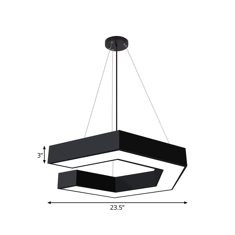 Modern Geometric Led Pendant Lamp For Office - Black Metal Various Sizes