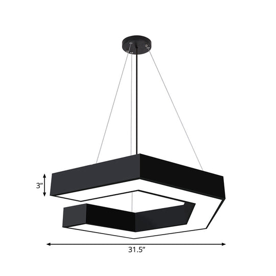 Modern Geometric Led Pendant Lamp For Office - Black Metal Various Sizes