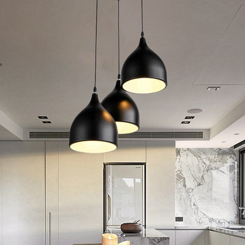 Modern Metal 3-Light Pendant In Black/White With Round/Linear Canopy