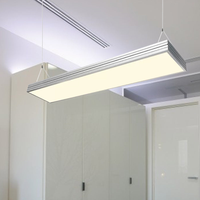 Sleek Led Office Pendant Lamp - Silver/Black Ridged Metal Shade Simplicity Ceiling Light Ideal For