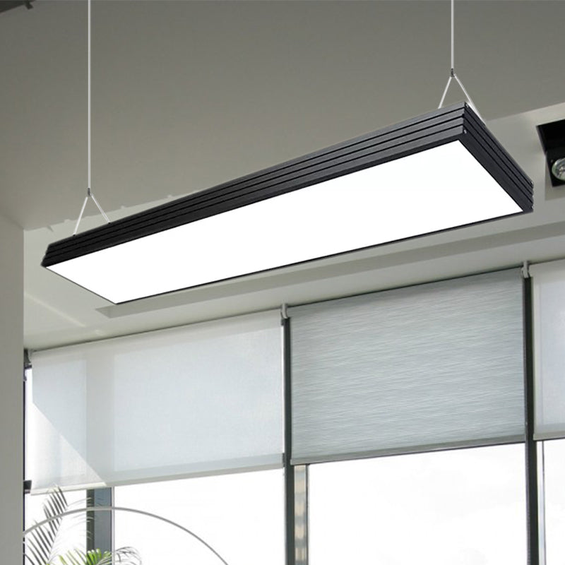 Ridged Metal Shade Led Office Pendant Lamp – Simplicity Silver/Black Ceiling Light Fixture For