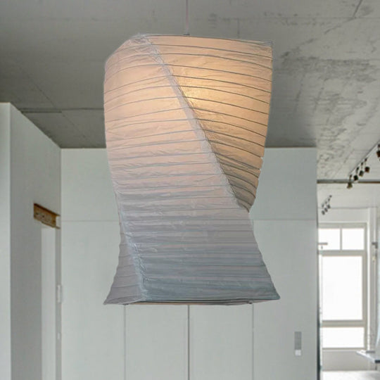 Retro Fabric Lantern Ceiling Pendant - 1-Light White Lamp Kit In 3 Sizes