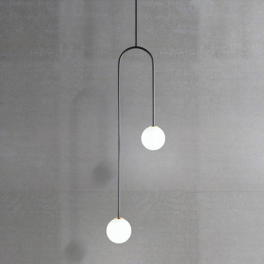 Giovanna - Stylish Black/Gold Ball Cluster Pendant Post-Modernist 2 Lights White Glass Led Ceiling