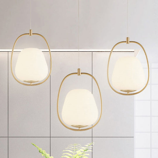 Modern Gold Pendant Lamp With White Glass In Oval Shape - 1 Light Dining Room Fixture
