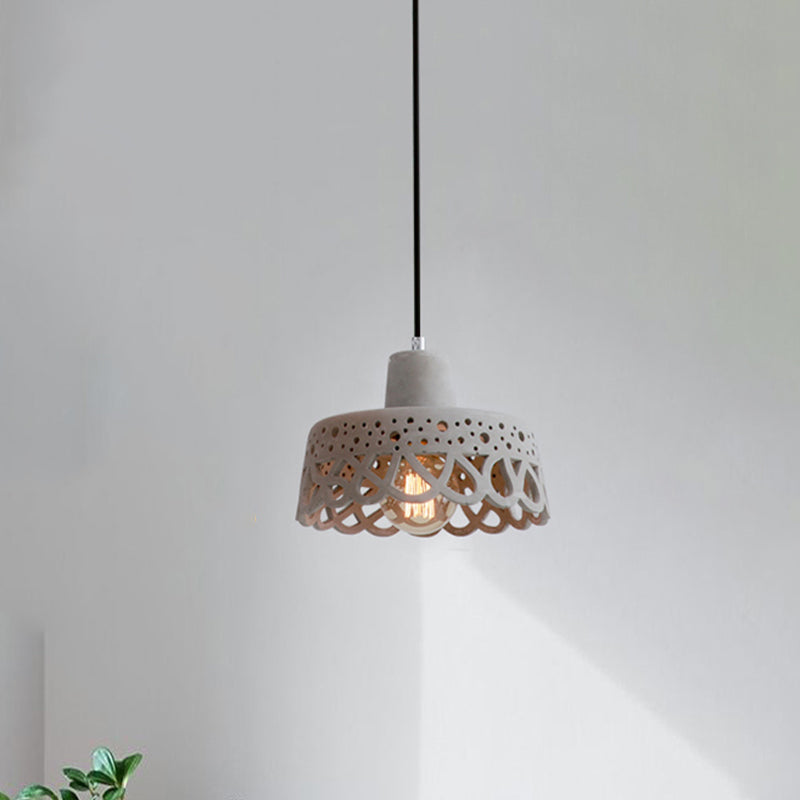 Nordic Style Etched Pendant Lighting: Concrete 1-Light Grey/White/Yellow With Geometric/Bell/Flared