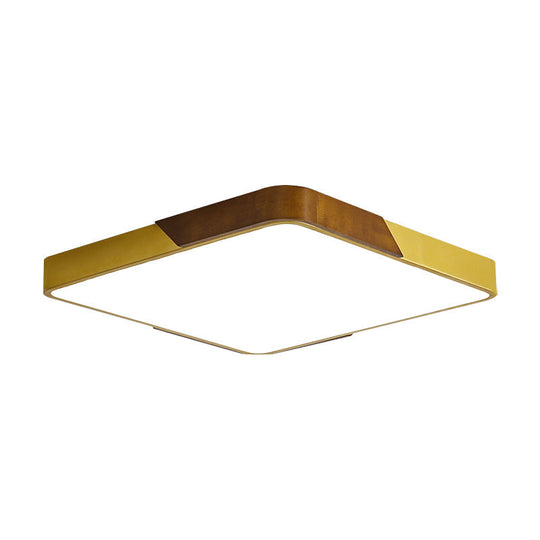 Modern Led Flush Mount Ceiling Lamp With Gold Metal Wood Finish And Acrylic Diffuser -