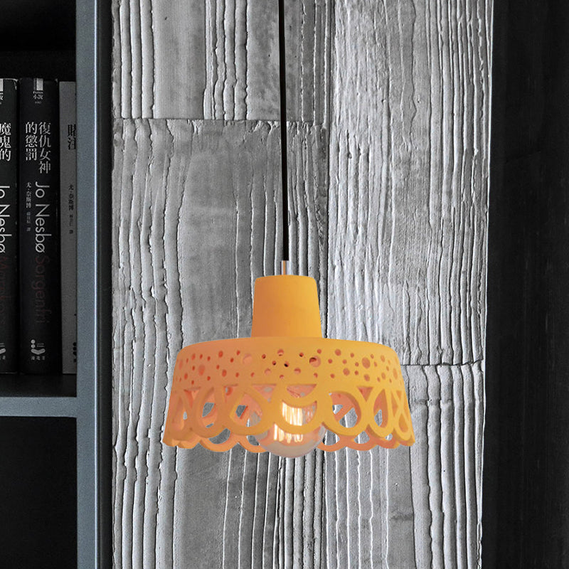Nordic Style Concrete Pendant Lighting: Etched 1-Light Grey/White/Yellow Hanging Light With