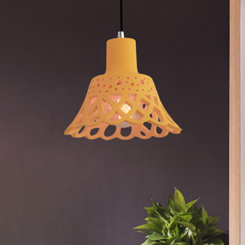 Nordic Style Concrete Pendant Lighting: Etched 1-Light Grey/White/Yellow Hanging Light With
