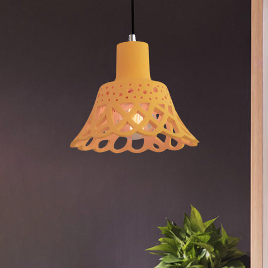 Nordic Style Concrete Pendant Lighting: Etched 1-Light Grey/White/Yellow Hanging Light With