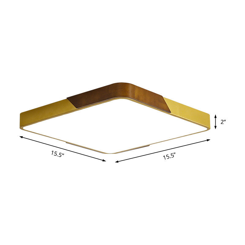 Modern Led Flush Mount Ceiling Lamp With Gold Metal Wood Finish And Acrylic Diffuser - 16/19.5/25.5