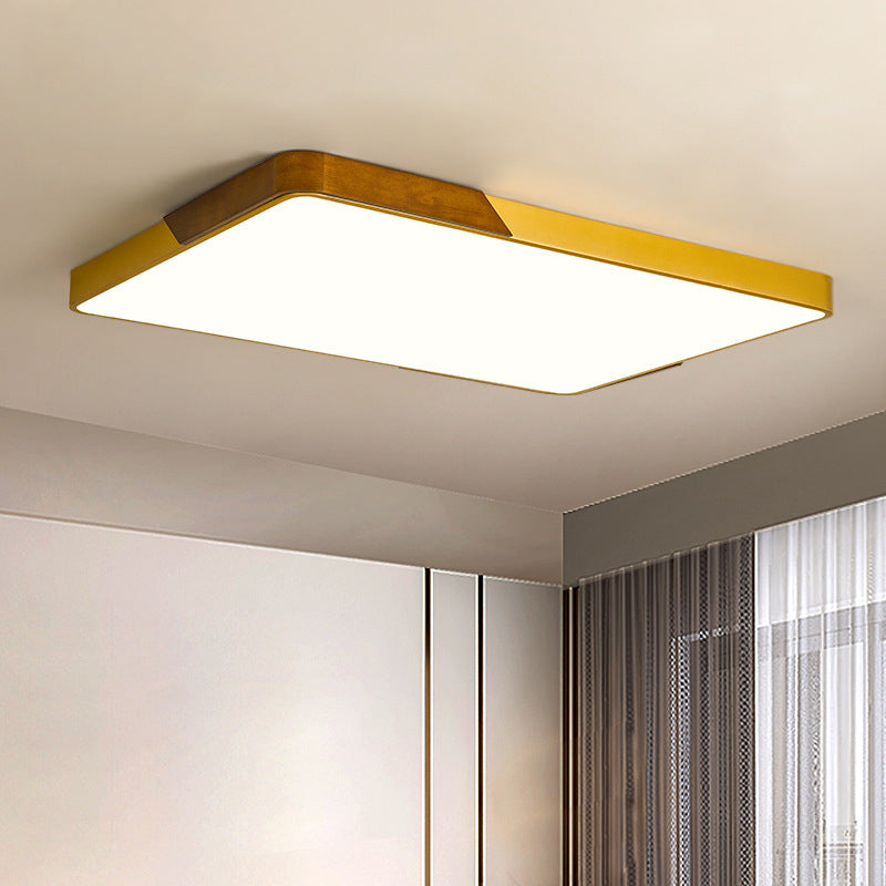 Modern Led Flush Mount Ceiling Lamp With Gold Metal Wood Finish And Acrylic Diffuser -