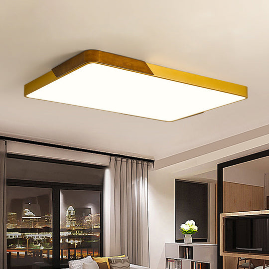 Modern Led Flush Mount Ceiling Lamp With Gold Metal Wood Finish And Acrylic Diffuser - 16/19.5/25.5