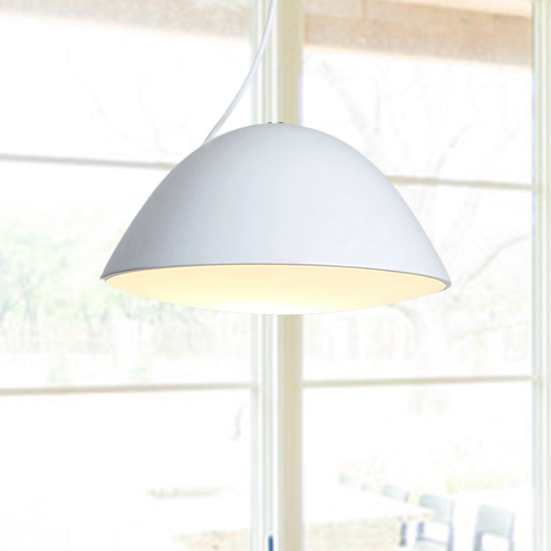 Contemporary Black/White Dome Pendant Light - Stylish Metal Suspension For Dining Room
