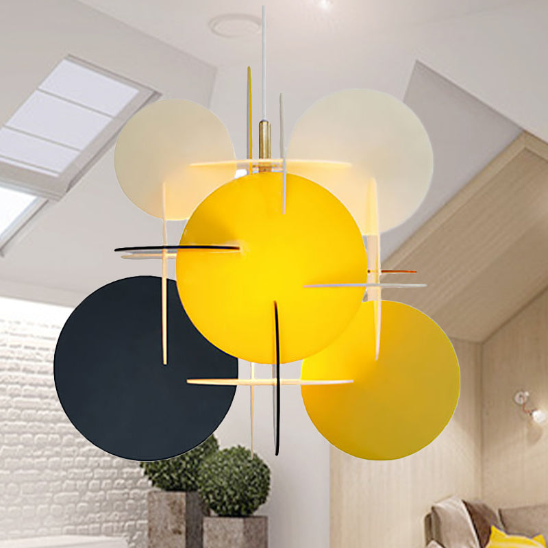 Modern Nordic Pendant Light With Colorful Acrylic Shade And Disc Ceiling Fixture Yellow-Black