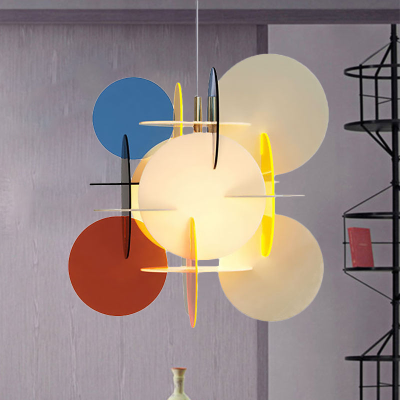Modern Nordic Pendant Light With Colorful Acrylic Shade And Disc Ceiling Fixture Blue-White