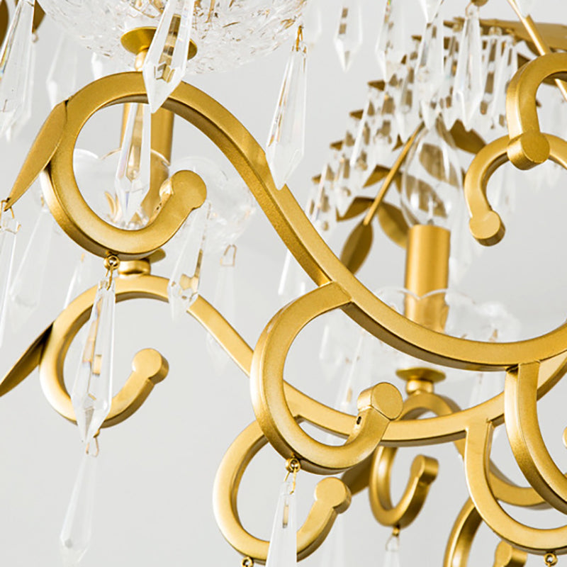 Vintage Style Branch Chandelier With Metal & Crystal Lights Leaf Design In Gold