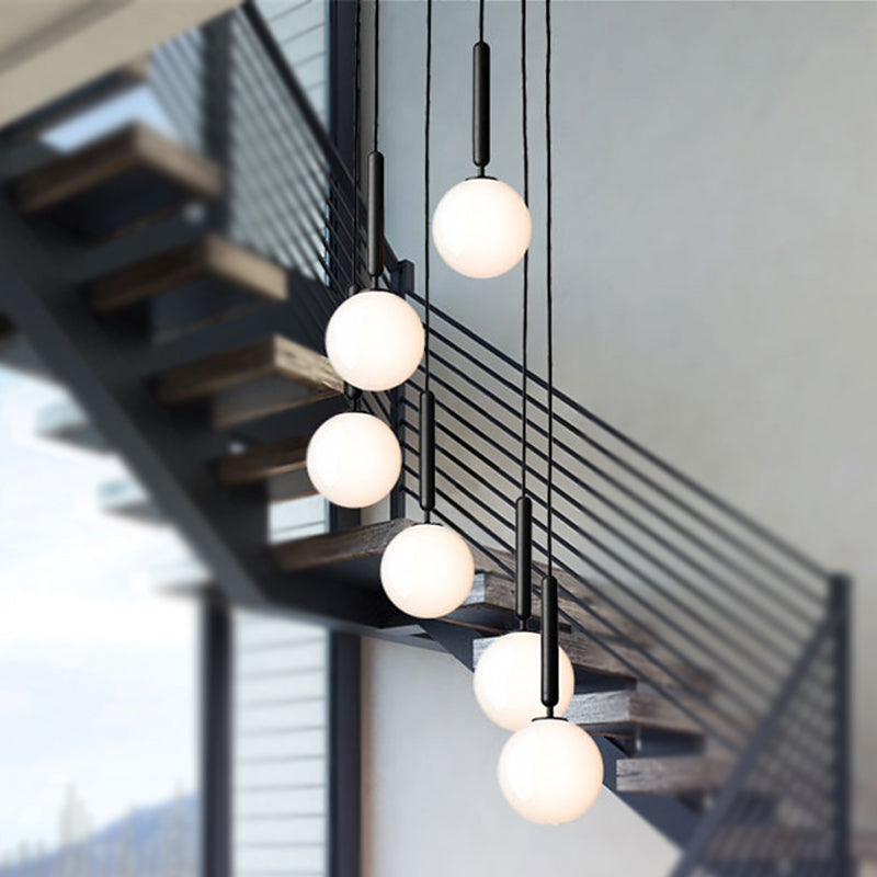 Modernist Spherical White Glass Pendant Light - 1 6/8/10 Wide Black/Gold Hanging Fixture