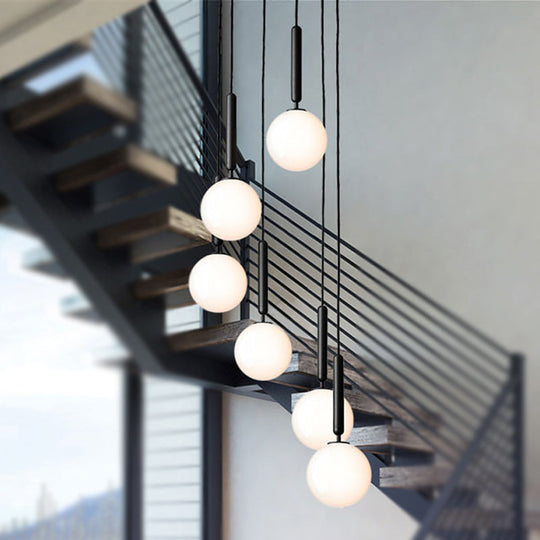 Modernist Spherical White Glass Pendant Light - 1 6/8/10 Wide Black/Gold Hanging Fixture