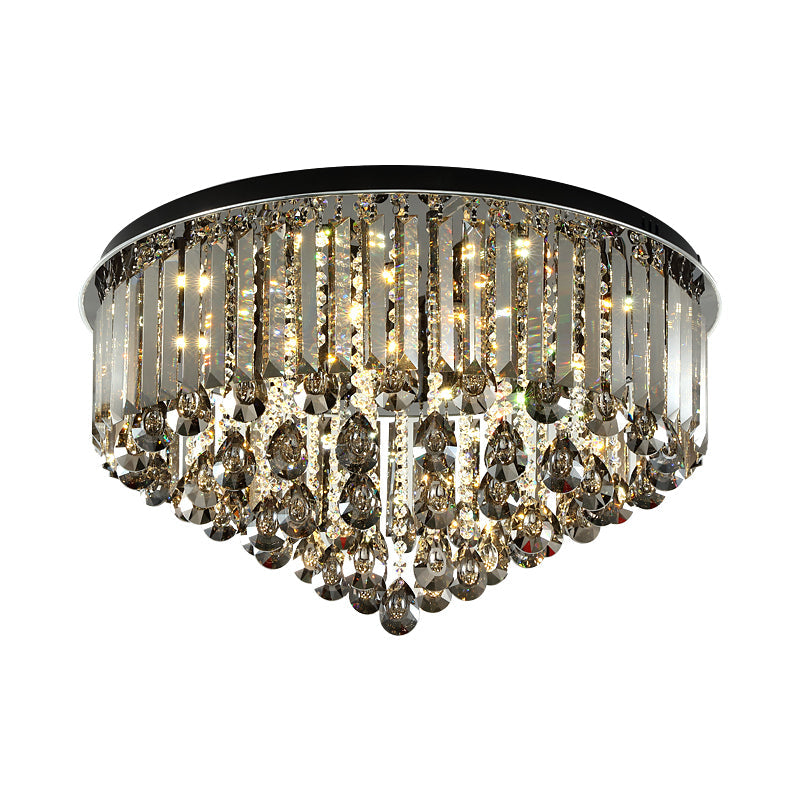 Contemporary Crystal Led Ceiling Lamp - 19.5’/23.5’ Multi - Tier Flush Mount In Smoke Grey For