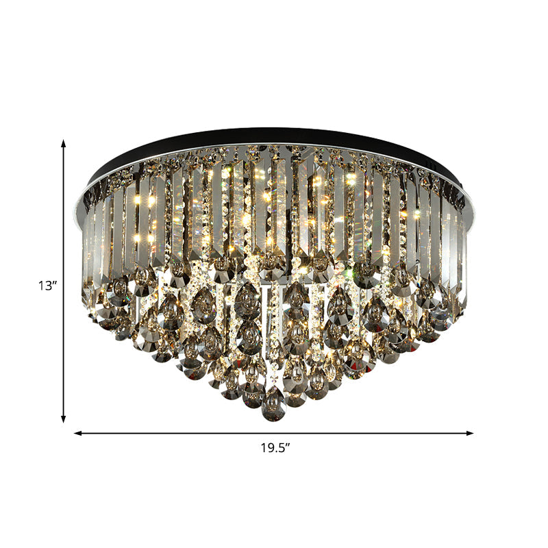 Contemporary Crystal Led Ceiling Lamp - 19.5’/23.5’ Multi - Tier Flush Mount In Smoke Grey For