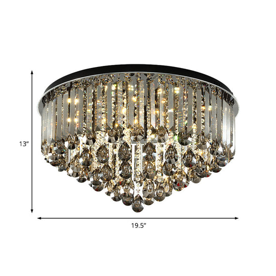 Contemporary Crystal Led Ceiling Lamp - 19.5/23.5 Multi-Tier Flush Mount In Smoke Grey For Bedroom