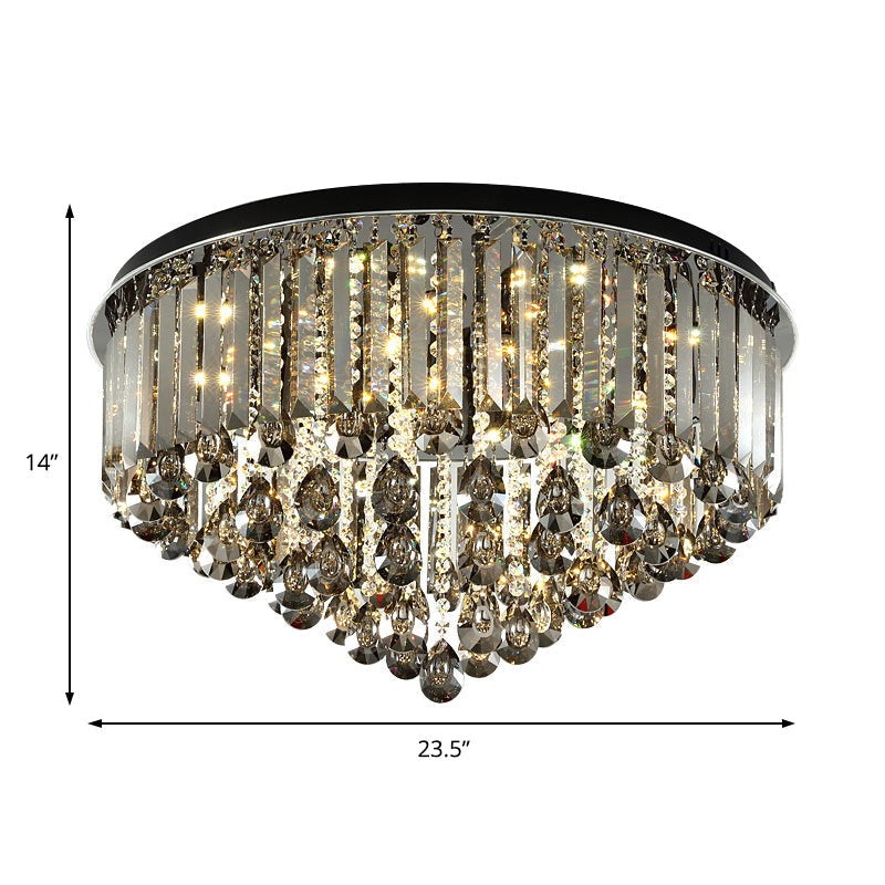 Contemporary Crystal Led Ceiling Lamp - 19.5’/23.5’ Multi - Tier Flush Mount In Smoke Grey For