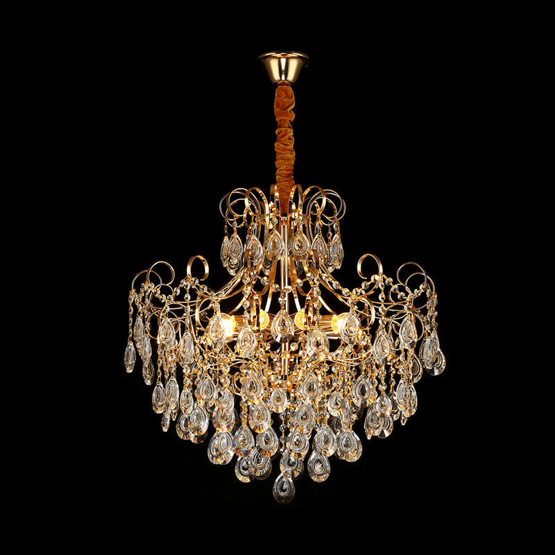 Gold Industrial Geometric Chandelier With Crystal Teardrop Shade - 5/6/8 Bulb Pendant Light