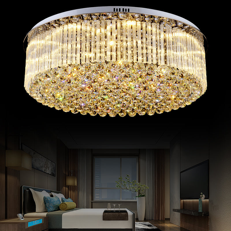 Contemporary Clear Crystal Drum Flush Mount Led Ceiling Light - 19.5/23.5 Wide Ideal For Living Room