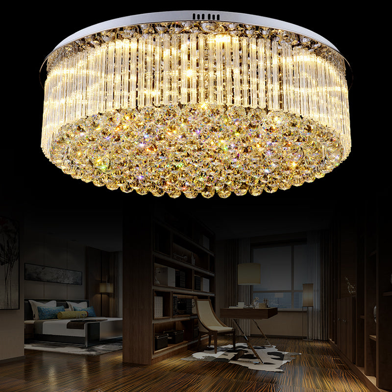 Contemporary Clear Crystal Drum Flush Mount Led Ceiling Light - 19.5/23.5 Wide Ideal For Living Room
