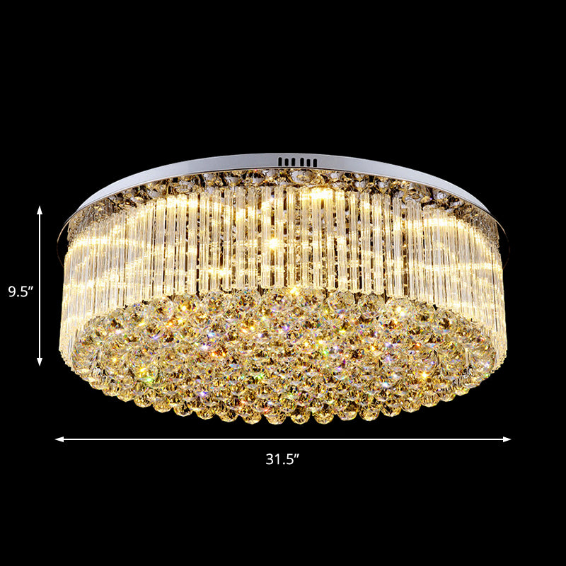 Contemporary Clear Crystal Drum Flush Mount Led Ceiling Light - 19.5’/23.5’ Wide Ideal For
