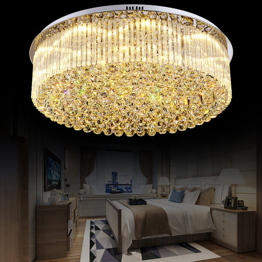 Contemporary Clear Crystal Drum Flush Mount Led Ceiling Light - 19.5/23.5 Wide Ideal For Living Room