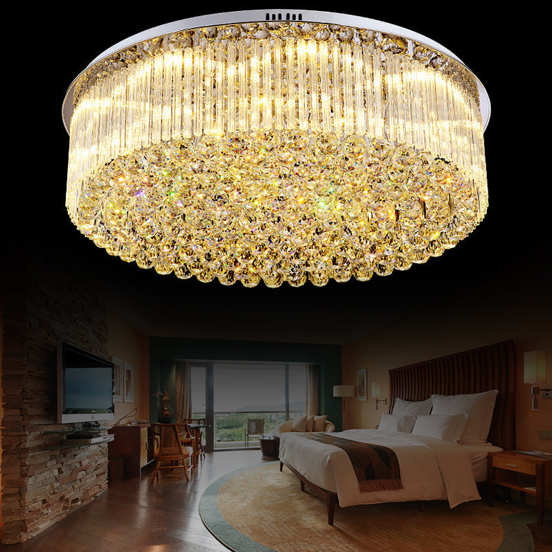 Contemporary Clear Crystal Drum Flush Mount Led Ceiling Light - 19.5’/23.5’ Wide Ideal For