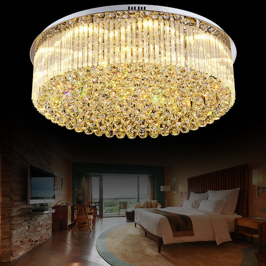 Contemporary Clear Crystal Drum Flush Mount Led Ceiling Light - 19.5’/23.5’ Wide Ideal For