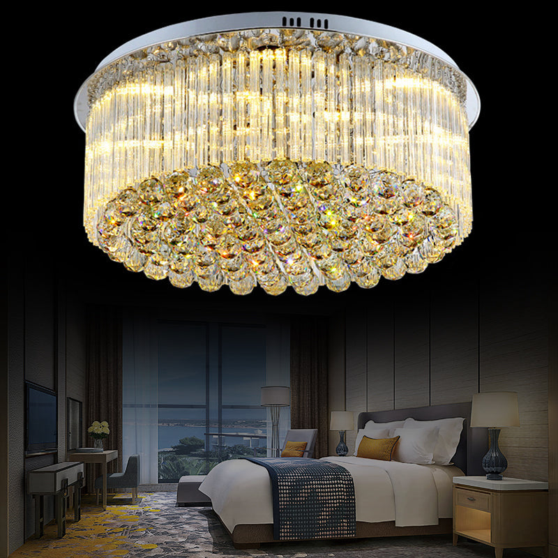Contemporary Clear Crystal Drum Flush Mount Led Ceiling Light - 19.5’/23.5’ Wide Ideal For