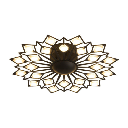 Modern Floral Led Flush Mount Ceiling Lamp In Black And White Metal For Bedroom