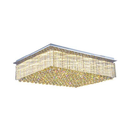Modern Crystal Led Ceiling Mount Light For Bedroom - 31.5’/37.5’ Wide Rectangular Design In Clear
