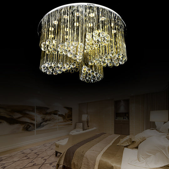 Contemporary Led Flush Ceiling Light With Clear Crystal And Flower Design - Bedroom Circle Lamp In