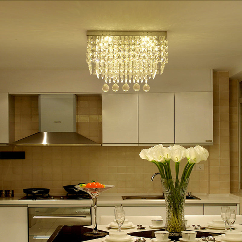 Modern Led Crystal Flush Ceiling Light - Clear Rectangle 19.5/23.5 Dia Lamp For Kitchen / 23.5