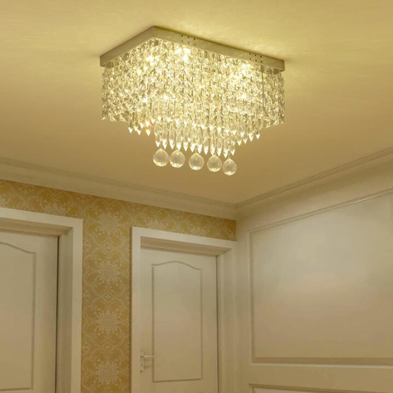 Modern Led Crystal Flush Ceiling Light - Clear Rectangle 19.5’/23.5’ Dia Lamp For Kitchen