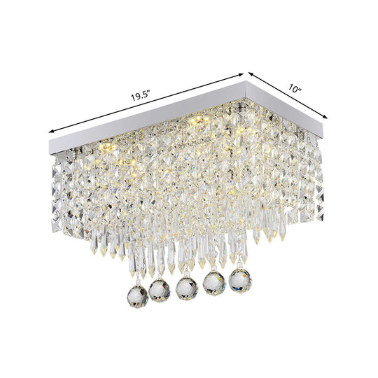 Modern Led Crystal Flush Ceiling Light - Clear Rectangle 19.5’/23.5’ Dia Lamp For Kitchen