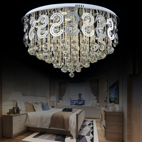 Vintage Style Layered Flush Mount Metal Led Ceiling Lamp With Clear Crystal Ball / 31.5