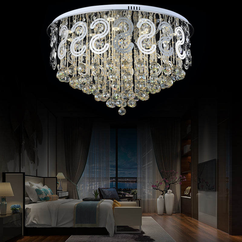 Vintage Style Layered Flush Mount Metal Led Ceiling Lamp With Clear Crystal Ball / 23.5