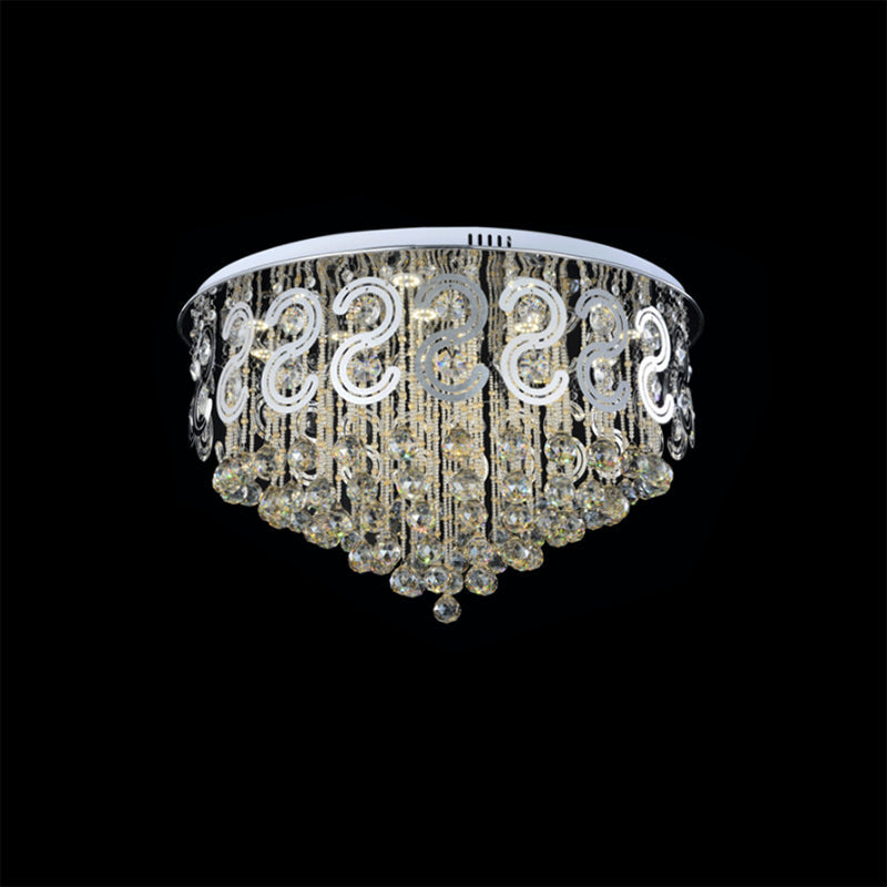 Vintage Style Layered Flush Mount Metal Led Ceiling Lamp With Clear Crystal Ball