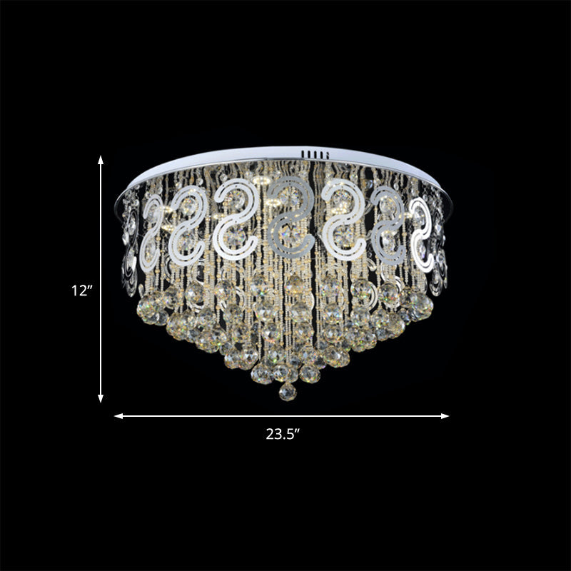 Vintage Style Layered Flush Mount Metal Led Ceiling Lamp With Clear Crystal Ball
