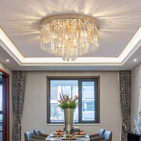 Vintage Gold Led Crystal Flush Ceiling Light For Bedroom
