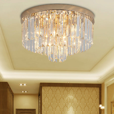 Vintage Gold Led Crystal Flush Ceiling Light For Bedroom / 12