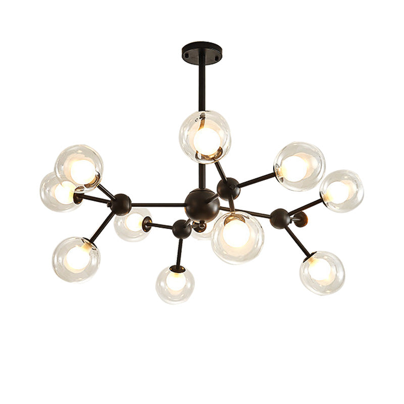 Modern Clear Glass Bubble Chandelier With Starburst Design - 9/12/15 Lights Black/Gold