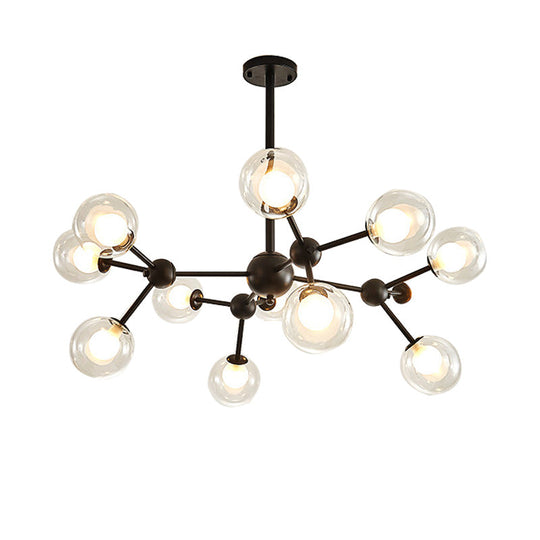 Modern Clear Glass Bubble Chandelier With Starburst Design - 9/12/15 Lights Black/Gold
